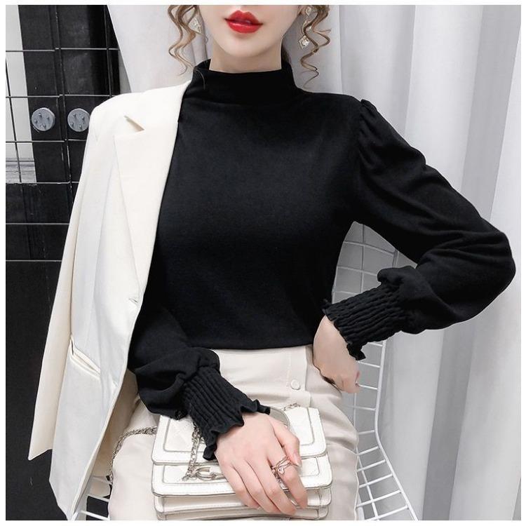 

Velvet Bottoming Shirt Women s Spring Autumn Winter New Long Sleeve Solid Color Half High Neck T-shirt XXXL чёрный