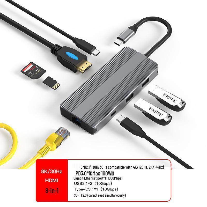 8K HD Docking Station: HDMI 2.1/DP 1.4, Triple Display, Gigabit Ethernet, USB 3.0 Laptop Converter