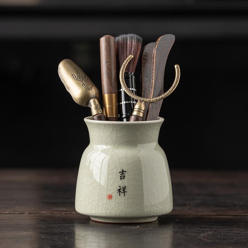 Ru Kiln Tea Black Sandalwood Solid Wood Tea Clip Teaspoon Tea Needle Brush Tea Set Accessories Complete Set of High-end Thousands of Miles of Country