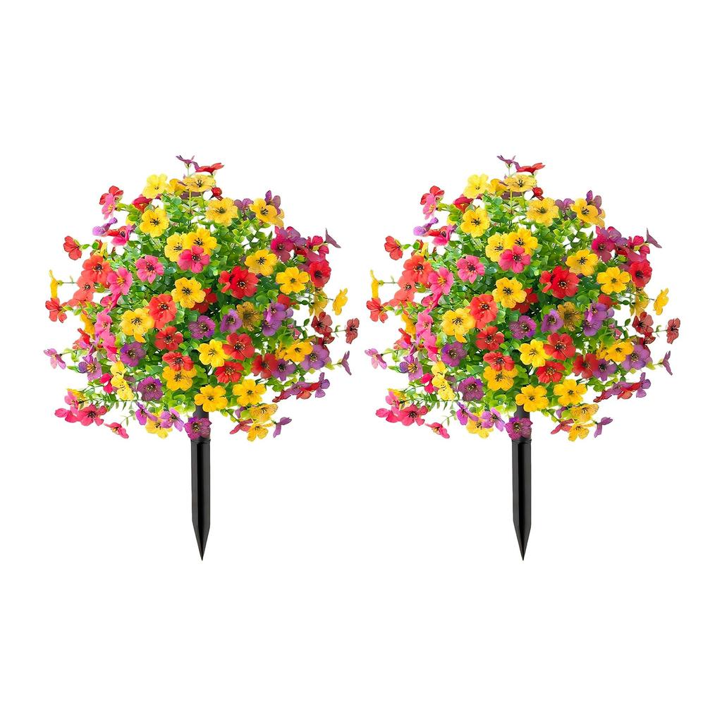 Outdoor Artificial Flowers with Ground Stakes Artificial Petunias Lifelike Decorative Flowers for Garden Yard Planter and Porch