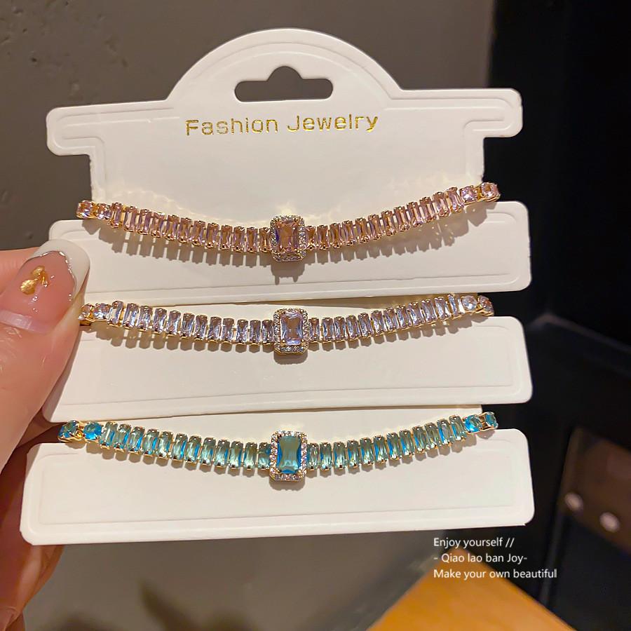 Geometric Square Zircon Bracelet For Women With Gold Finish Elegant Fashion Jewelry