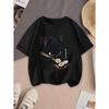 European sizes children's Black Cat & Sushi Kawaii T-Shirt / Cute Anime Sushi Roll & Cat Print / Soft Stretch Round Neck Summer Top / Casual Theme