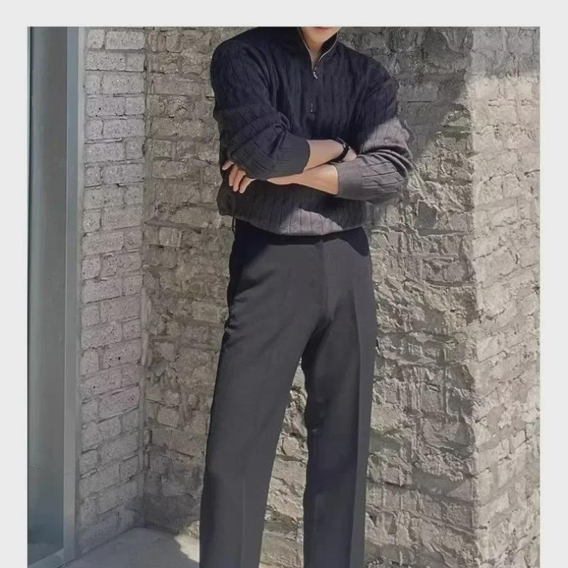 2023 Men's Trendy High Collar Zipper Pullover Sweater - Korean Style Winter Loose Fit