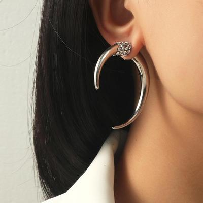 Exaggerated Front and Rear Cowhorn Studded Earrings for Women's Fashion Simple and Shiny Earrings Personalized Punk Style Earrings