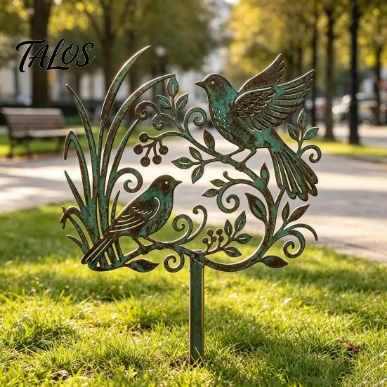 Rustic Copper Bird Statue Metal Garden Stake, Weather Resistant Iron Yard Art Ornament, Figurine Retro Patina Finish Sign for Outdoor Lawn Decor