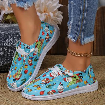 Lässige Einzelschuhe Damen Herbst Weihnachten bedruckte Canvas-Schuhe Schnürschuhe lässige Damenschuhe