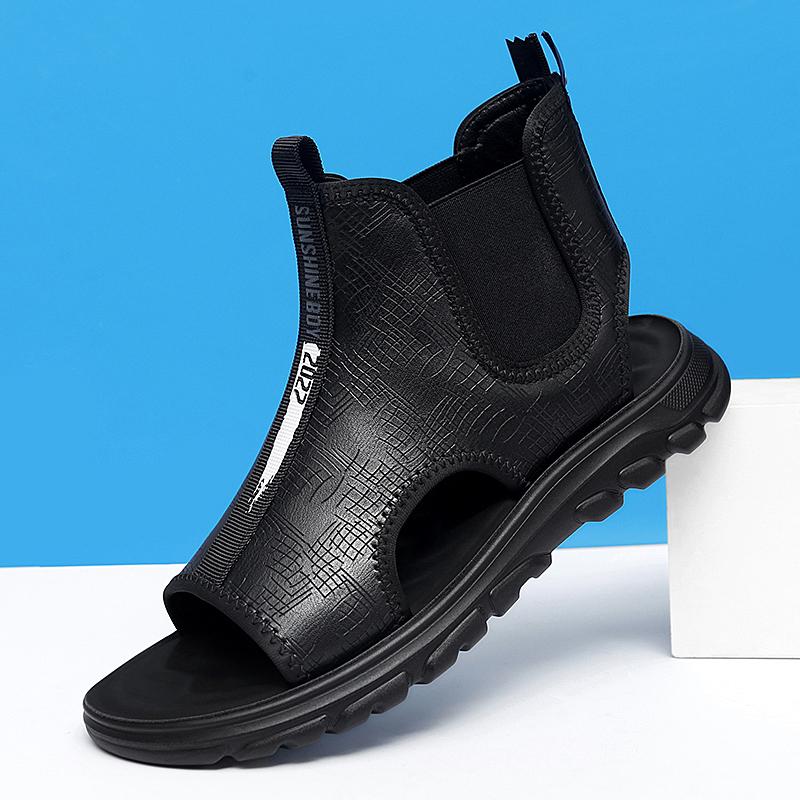 

Модные мужские сандалии из натуральной кожи, новые горячие продажи, римские туфли, нескользящие мужские летние туфли на плоской подошве, дышащие повседневные туфли с высоким берцем, сандалии «Челси» 44 чёрный