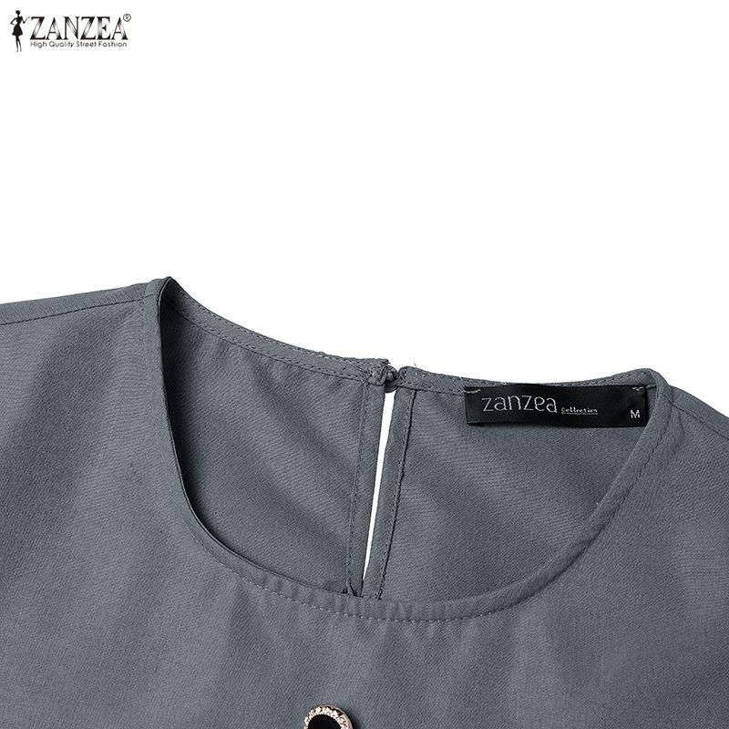 ZANZEA Vestido Casual de Verano para Mujer de Manga Corta y Color Sólido con Cuello Redondo