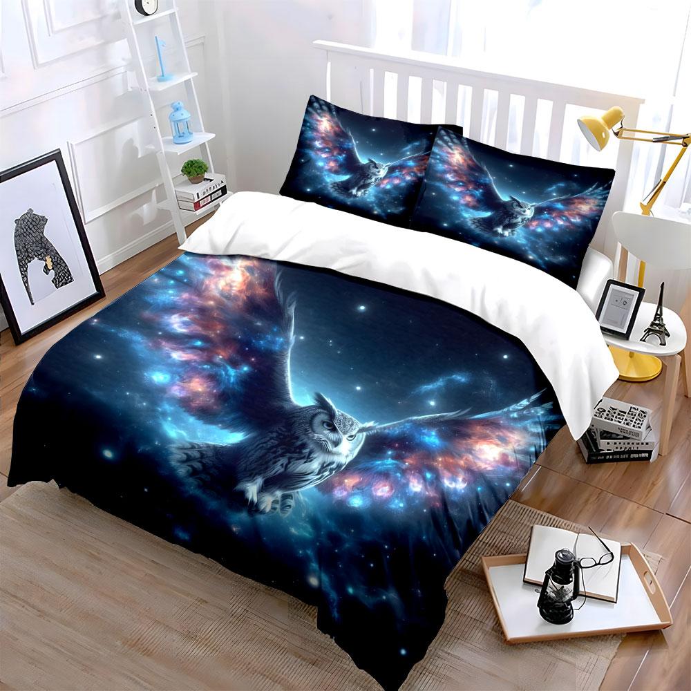 Galaxy Owl Themed Decor Set Multiple sizes kid's and adults' bedroom Exquisite 3PC bedding set gift