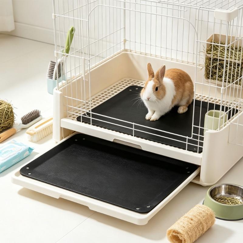 Waterproof Pet Cage Floor Pad for Households with Cats and Dogs, Button Closures Attach to Cage Feet to Reduce Shifting, with Detachable Construction