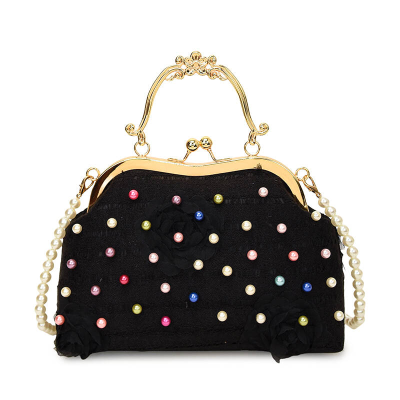 Neue Retro-Stil 3D Blumengesteppte Handtasche Metallverschluss Perlen-Tote Bag Elegante Abendtasche Kette Schulter Crossbody Clutch Tasche