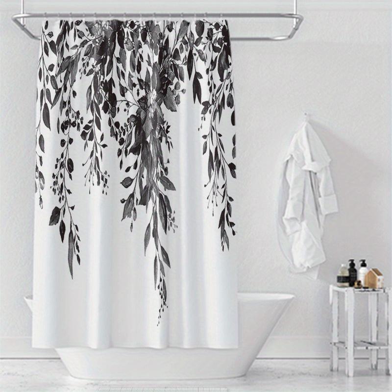 1 Black Leaf Pattern Polyester Shower Curtain - Machine Washable, All Seasons Fabric, Suitable for Bathroom Decoration
