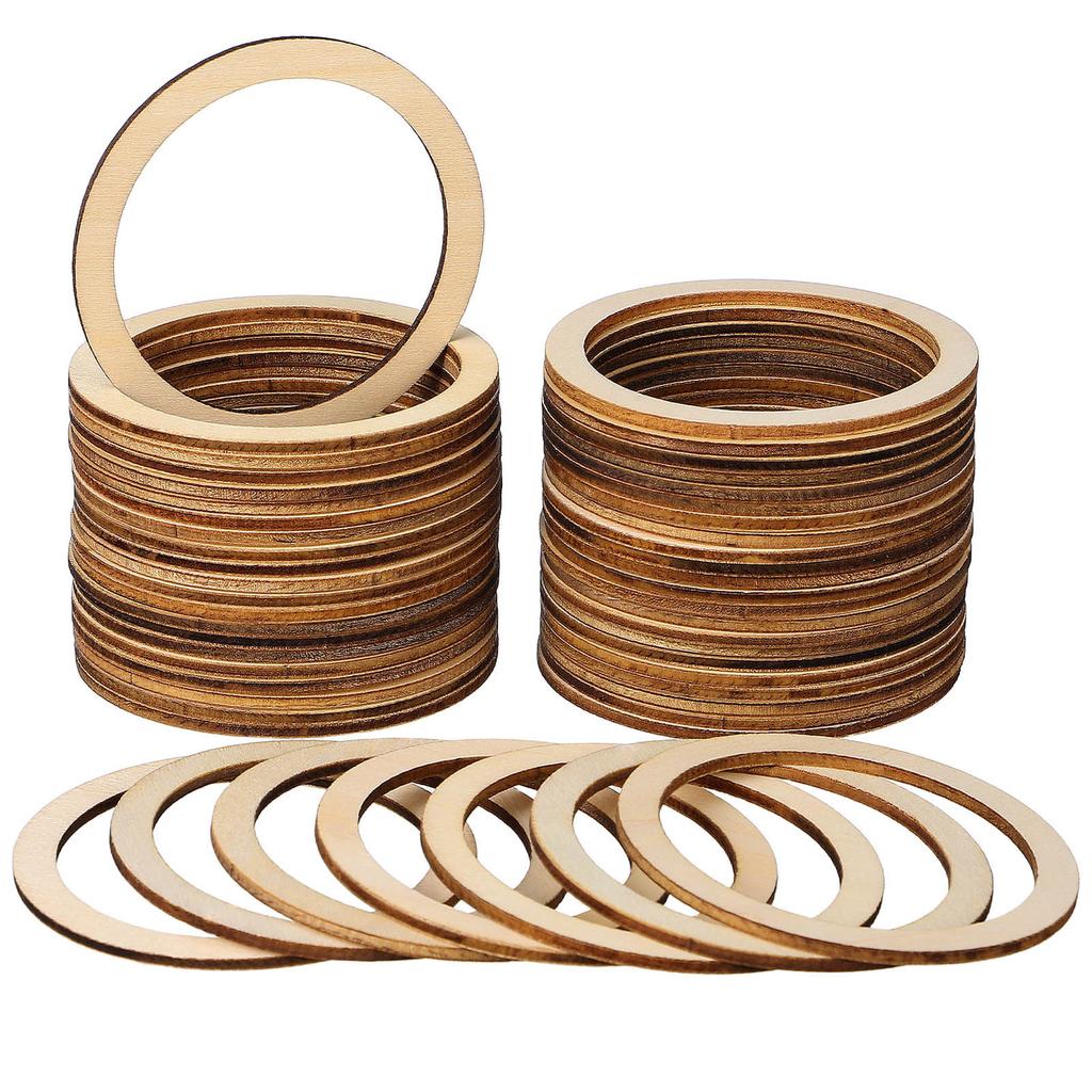 50Pcs Round Wooden Chips Natural Color Hollow Circle DIY Craft Decorations for Scrapbooking Wedding Party Christmas Ornaments