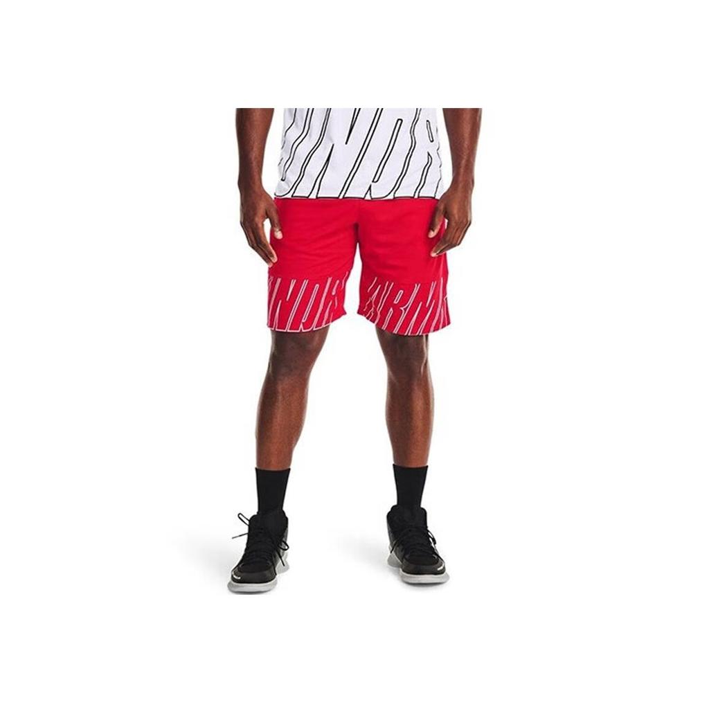 Under Armour Baseline Speed Logo Print Elastic Waist Basketball Loose Fit Shorts Men Shorts Red 1361905-600