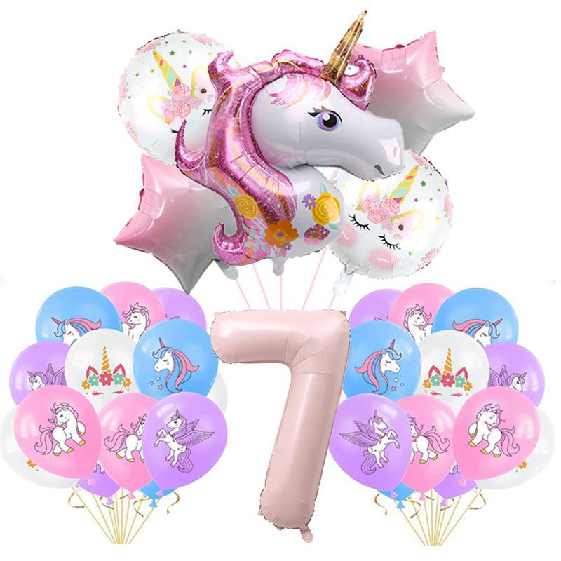 Pink Color Unicorn Aluminum Film Printing Latex Balloon Set Children'S First Birthday Arrangement Surprise Gift