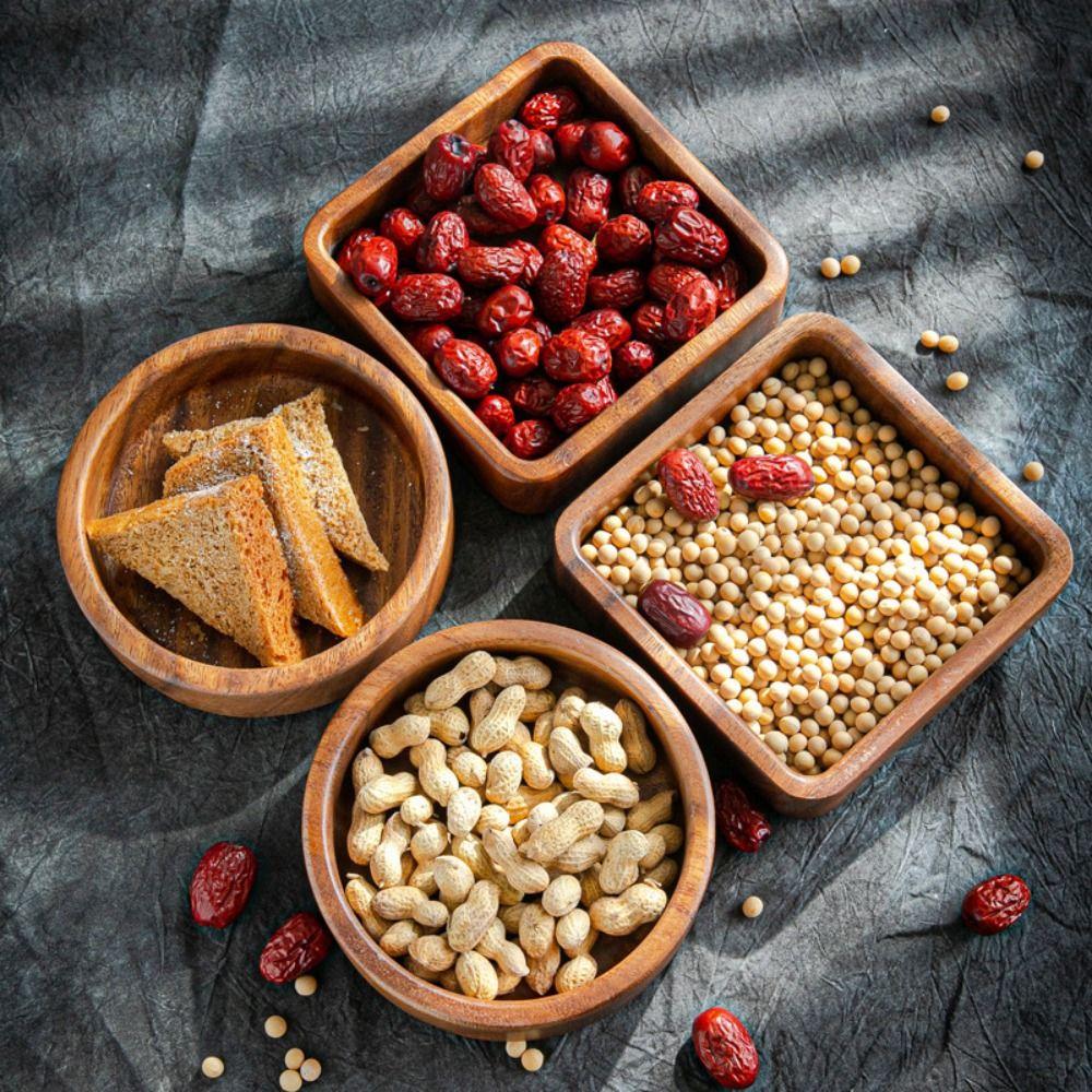 Candy Plate Japanese Style Wooden Fruit Tray Natural Round/Square Snack Tray Durable Stackable Tray Afternoon Tea