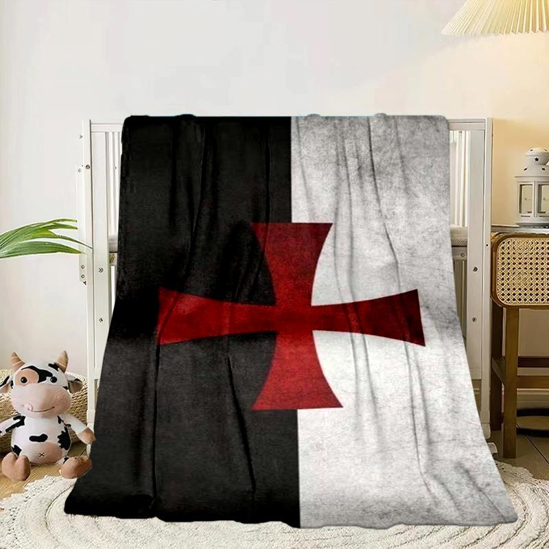 Knights Templar Symbol Blanket Flannel Blanket for Bed, Sofa, Camping, Hiking, Picnic Essentials, Gift for Family Fan Gifts