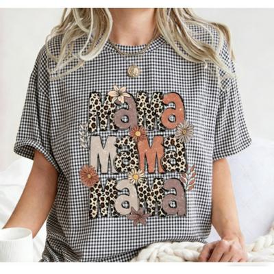 Fashion Funny Striped Flower Leopard Mama Print Women's Short Sleeves T-Shirt Loose Casual Summer Outdoor Street Women's Tees Tops