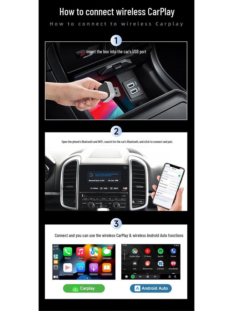 Cross-Border Wireless CarPlay & Android Auto 2-in-1 Smart Car Screen Mirroring Converter