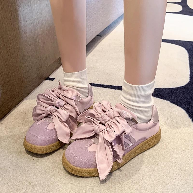 Fashion Women's Vulcanize Shoes Flat Sole Bow Lace-up Forrest Gump Shoes Leisure Spring Autumn New Retro Suede Sweet Zapatillas De Mujer
