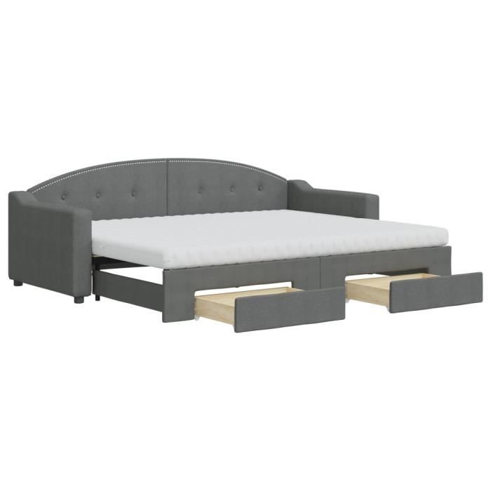 VidaXL Daybed with Trundle and Drawers Dark Grey 80x200 Cm Fabric 3197580