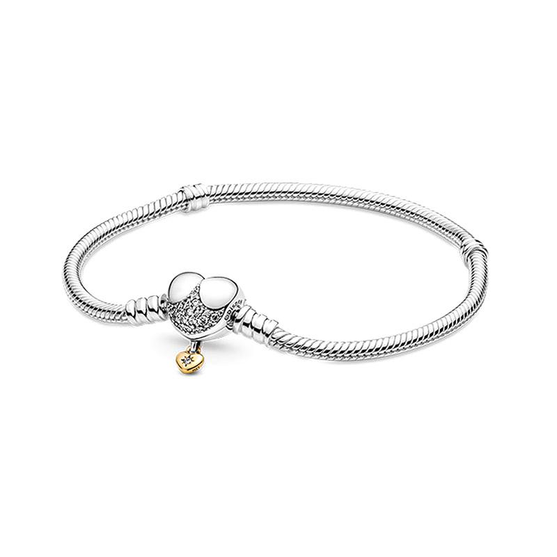Pandora MOMENTS Disney series heart-shaped buckle snake bone chain 925 silver bracelet women s silver 569563C01 серебряный