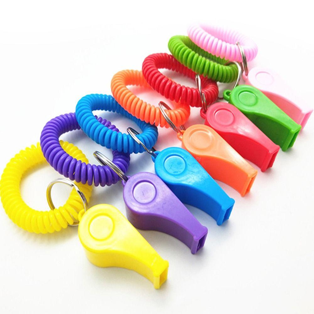 5pcs With Rope Spring Wristband Whistle Plastic Rugby Party Whistle  Training School Soccer Tools