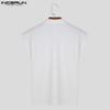 INCERUN Men Stand Collar V Neck Short Sleeve T-Shirts Pinstripe Summer Tee Tops
