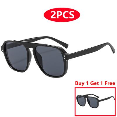 2pcs New Classic Rectangular Frame Sunglasses Women Fashion INS Style Sunscreen Eyeglasses Men Unisex UV400