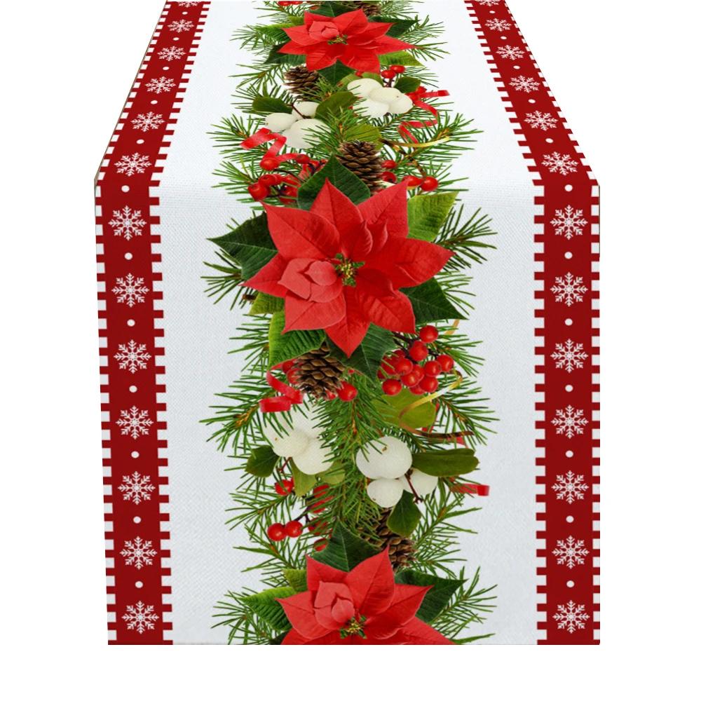 Christmas Tree Print Tablecloth New Year Party Decoration Table Runner for Wedding Christmas Style