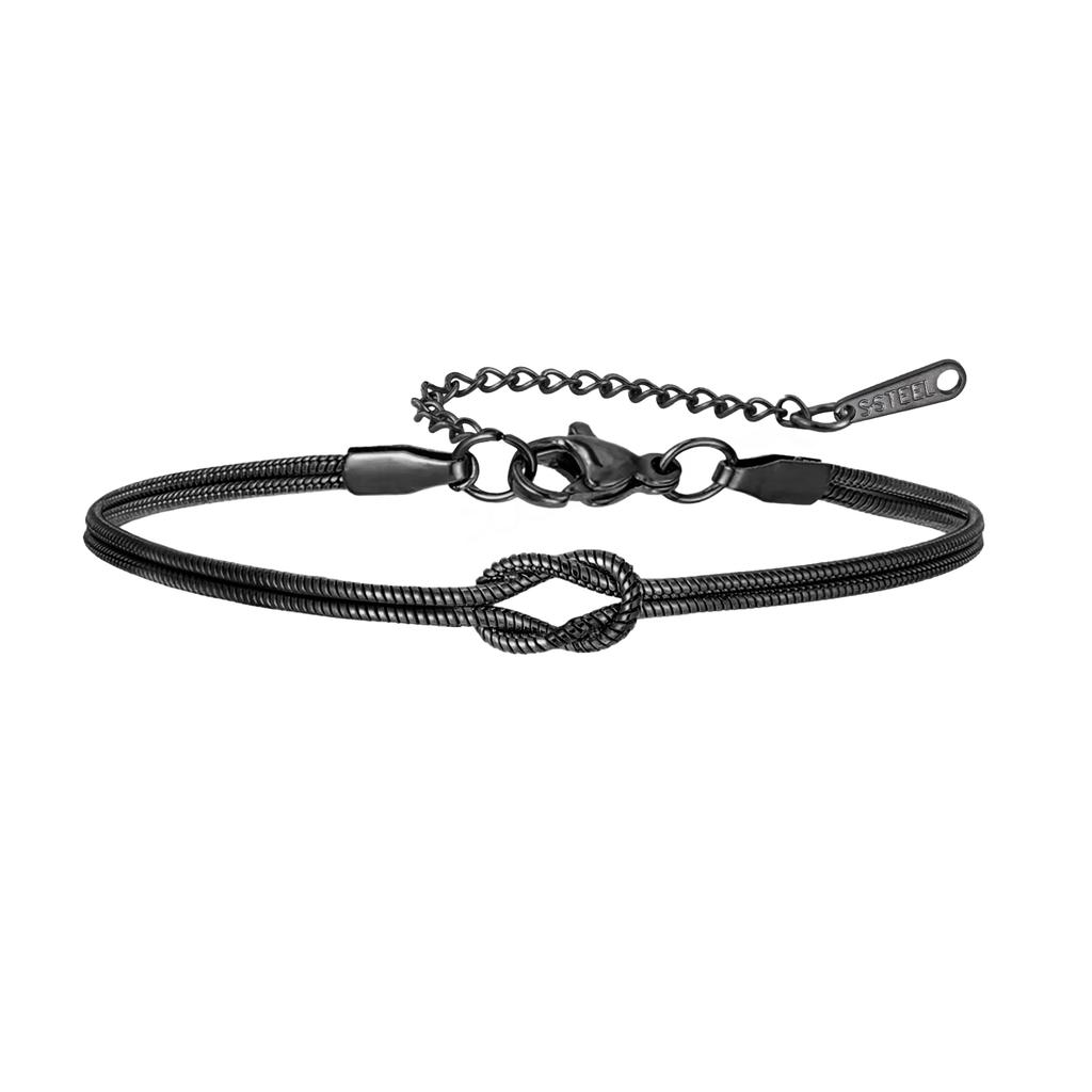 Braccialetti per Coppia in Acciaio Inossidabile Colore Oro Nero Catena Doppia a Serpente Nodi d'Amore Braccialetti Donna Uomo Gioielli Minimalisti Regalo