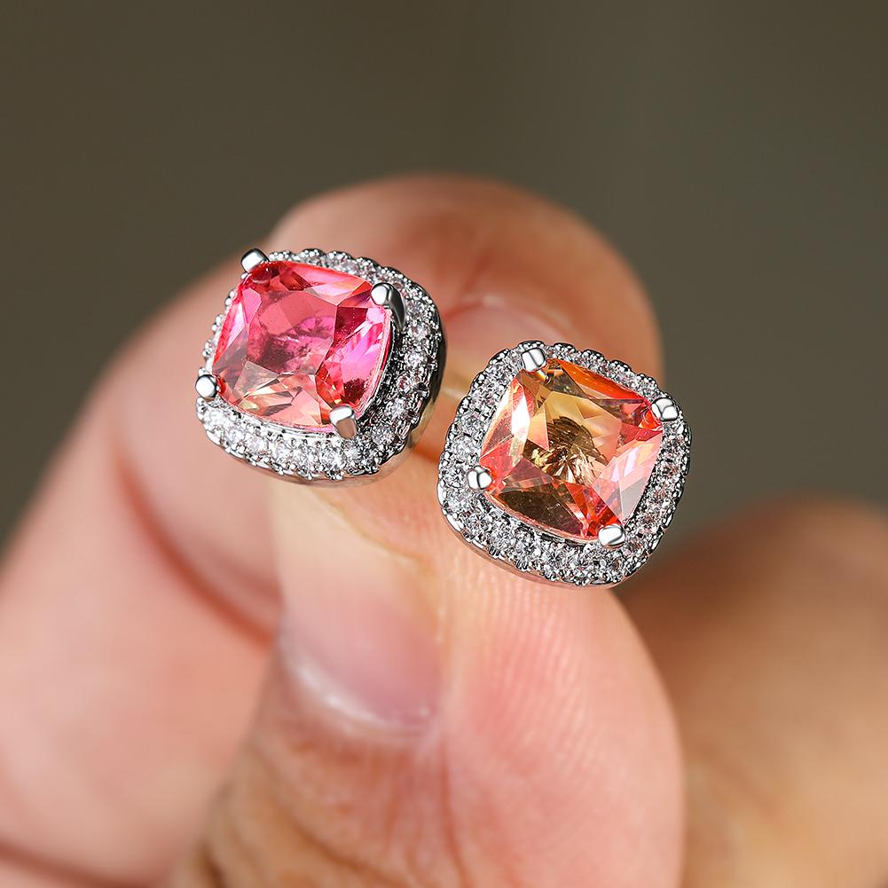 1 pereche de cercei tip prințesă de lux tăiat prințesă de culoare aur roz șampanie piatră cercei cu șuruburi cercei cu patru gheare bijuterii