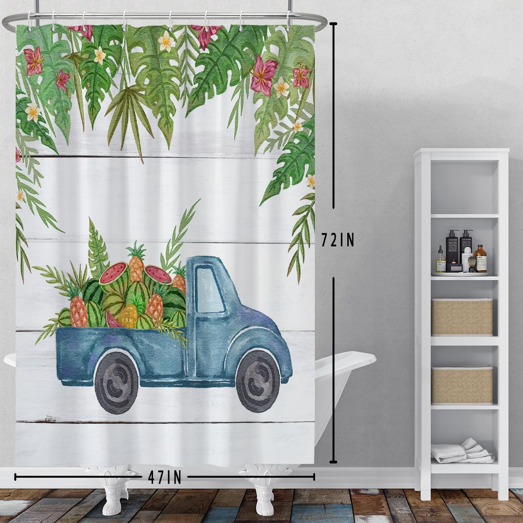 Summer Watermelon Truck Shower Curtain Tropical Palm Leaves Home Kitchen Bath Partition Waterproof Hanging Curtain With Hooks