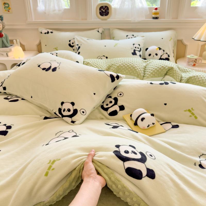 Milk Fleece Four-piece Dormitory Three-piece Set Thickened Quilt Cover Bedding