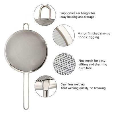3Pcs Mesh Filter Sieve Stainless Steel Slotted Spoon Kitchen Set of 3 Fine Strainers Long Handle for Cooking Sifting and Frying
