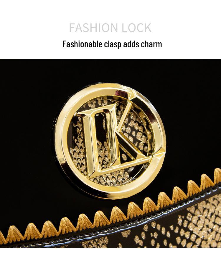 Snake Print Patent Leather Chain Shoulder Bag