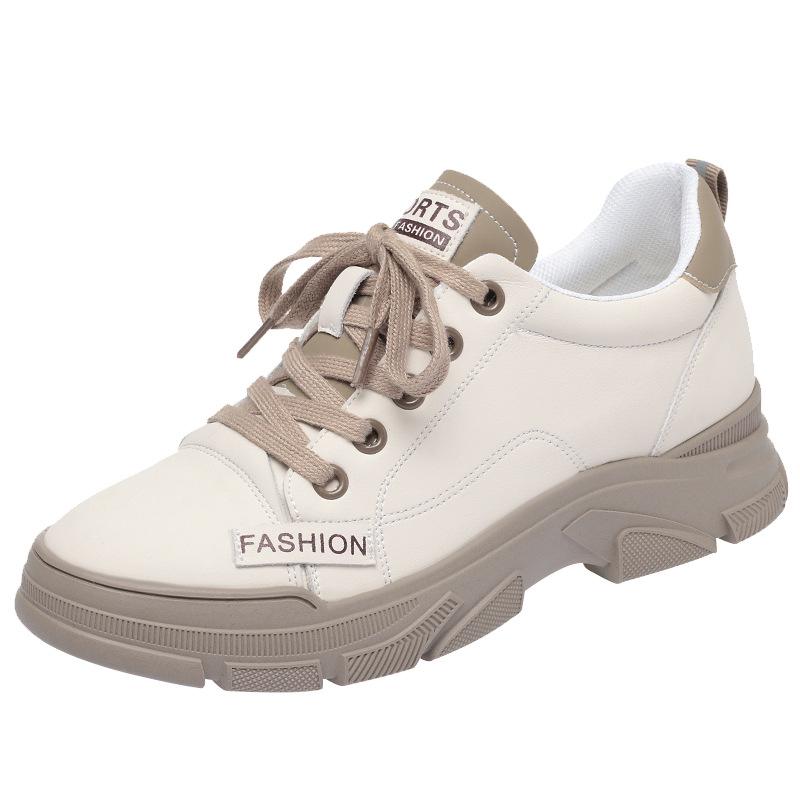 Women's Spring 2024 Lace-up White Shoes - Versatile, Soft & Thick Sole Casual Sneakers