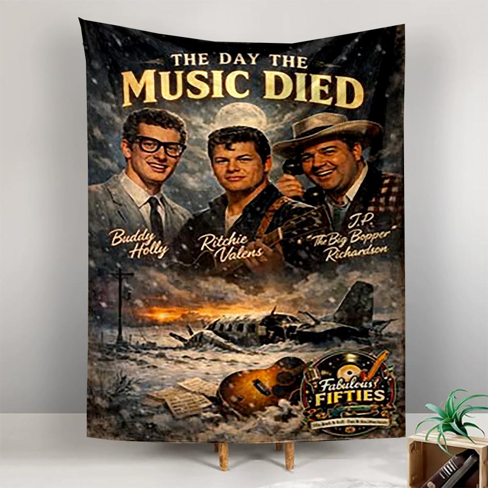Tapestry The Day the Music Died Buddy Holly Ritchie Valens 50s Rock Poster Wall Hanging
