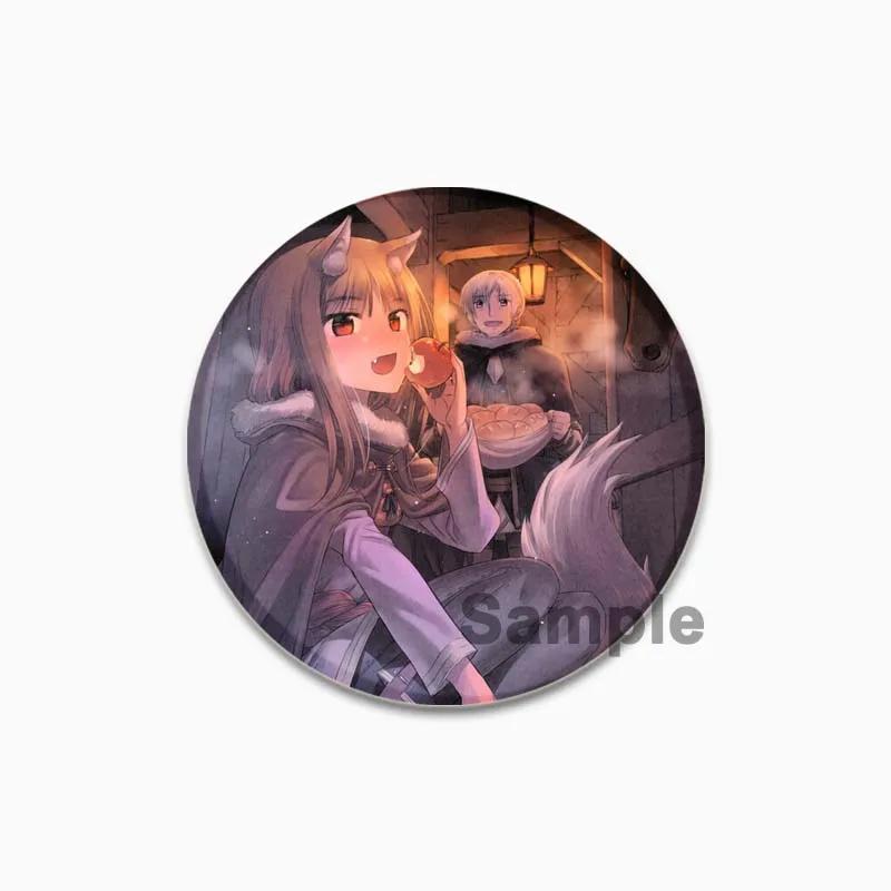 32/44/58mm 58mm Kurafuto Rorensu Horo Badge Cute Anime Wolf Brooches Handmade Platic Lapel Pin for Clothes Hat Backpack Jewelry Accessories