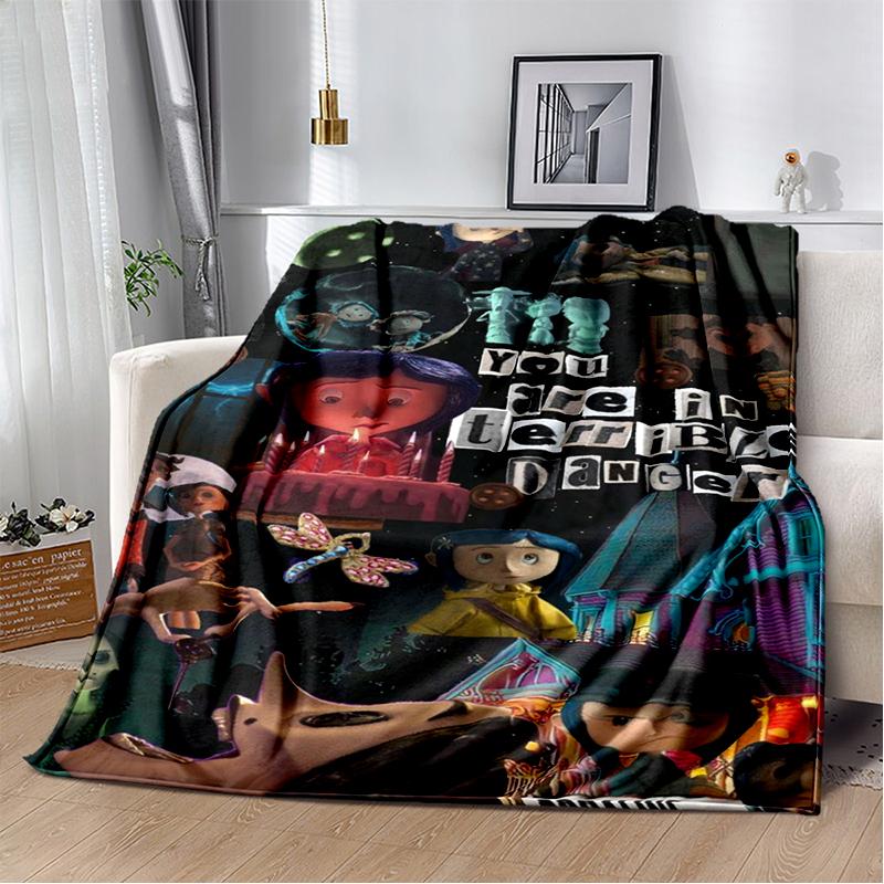 New Coraline Horror Cartoon Gift Soft Flannel Blanket,Throw Blanket Comfortable Blanket for Beds Sofa Home Bedroom Kids