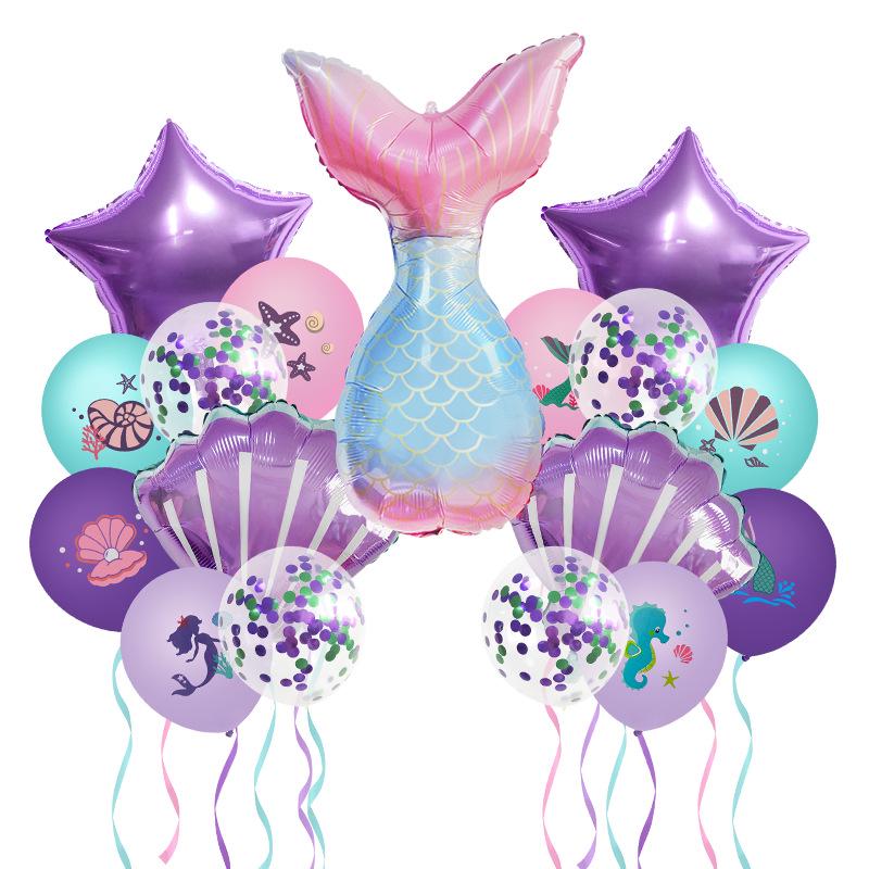 Mermaid Theme Balloon Set with Fish Tail, Stars, and Shells - Birthday Decoration