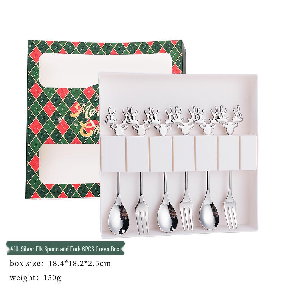 Reindeer-Themed 304 Stainless Steel Coffee and Dessert Mixing Spoon Gift Set In Cute Christmas Box