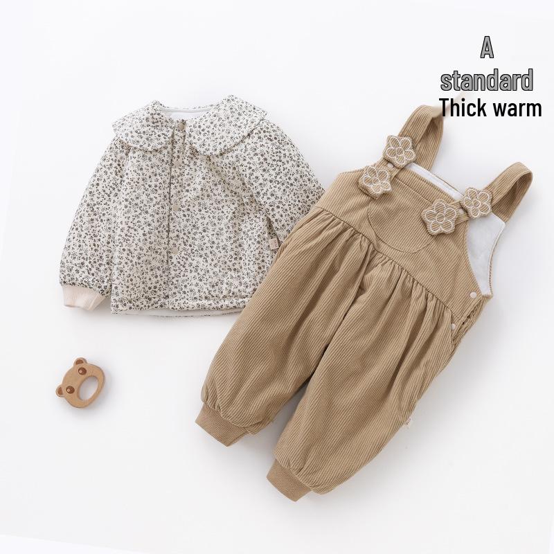 Quilted Autumn/Winter Baby Bodysuit & Girls' Toddler Overalls Set