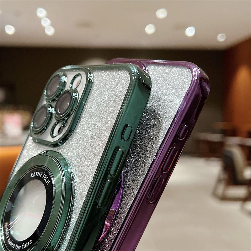 Luxury Gradient Glitter Paper Magnetic Stand Case for iPhone 15 14 13 12 11 Pro Max XS XR 7 8Plus SE 2020 All-inclusive Fall Protection Cases