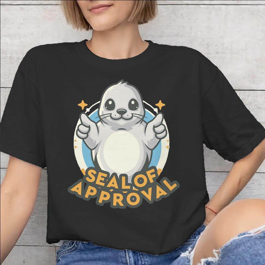 Graphic Printed Seal Of Approval T Shirt For Unisex 100 Cotton Tshirts Short Sleeve Tops