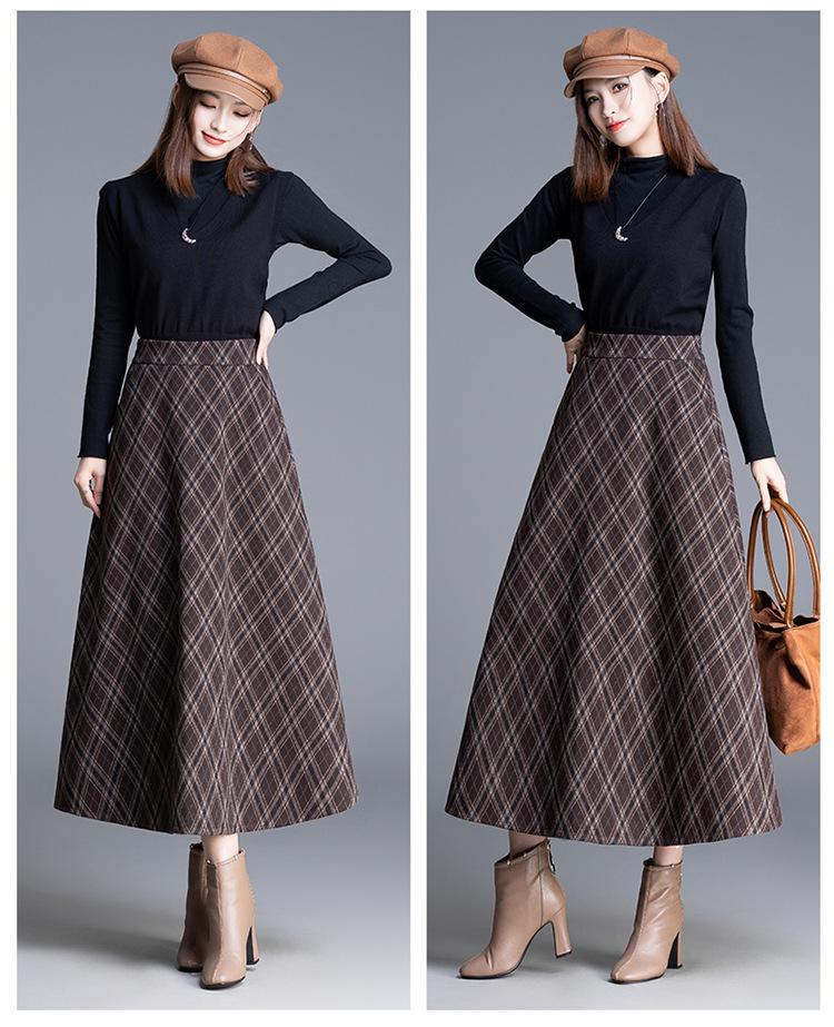 Chic High-Waisted Plaid A-Line Skirt - 2025 Autumn/Winter, Long Length, Women's Cozy Fashion