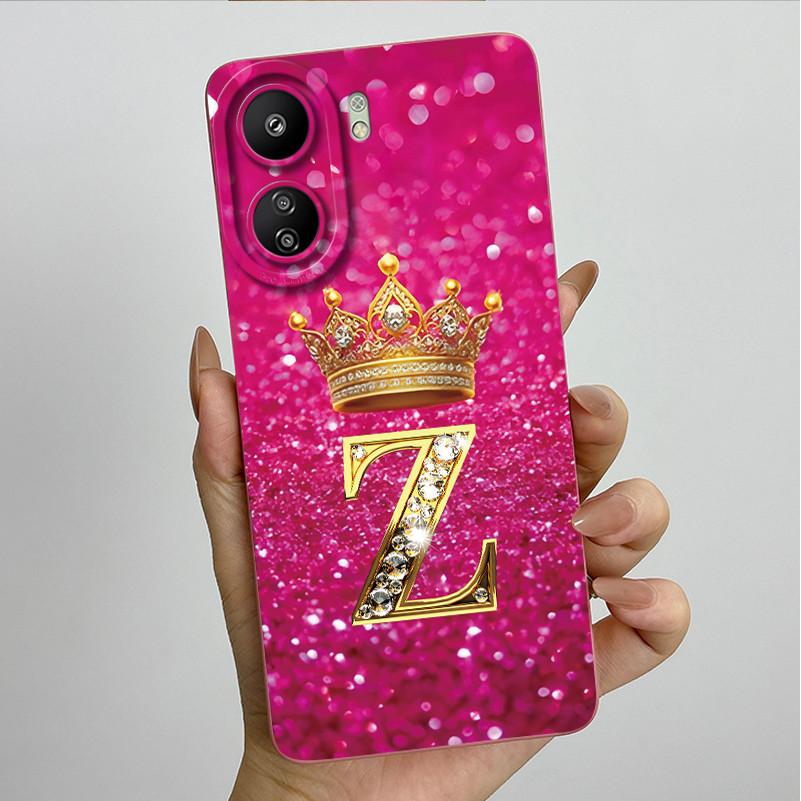 For Xiaomi Redmi 13C 4G Phone Case 13C Crown Initial Letter Silicone Soft Back Cover For Redmi 13C 13 C 4G Poco C65 Coque Capa