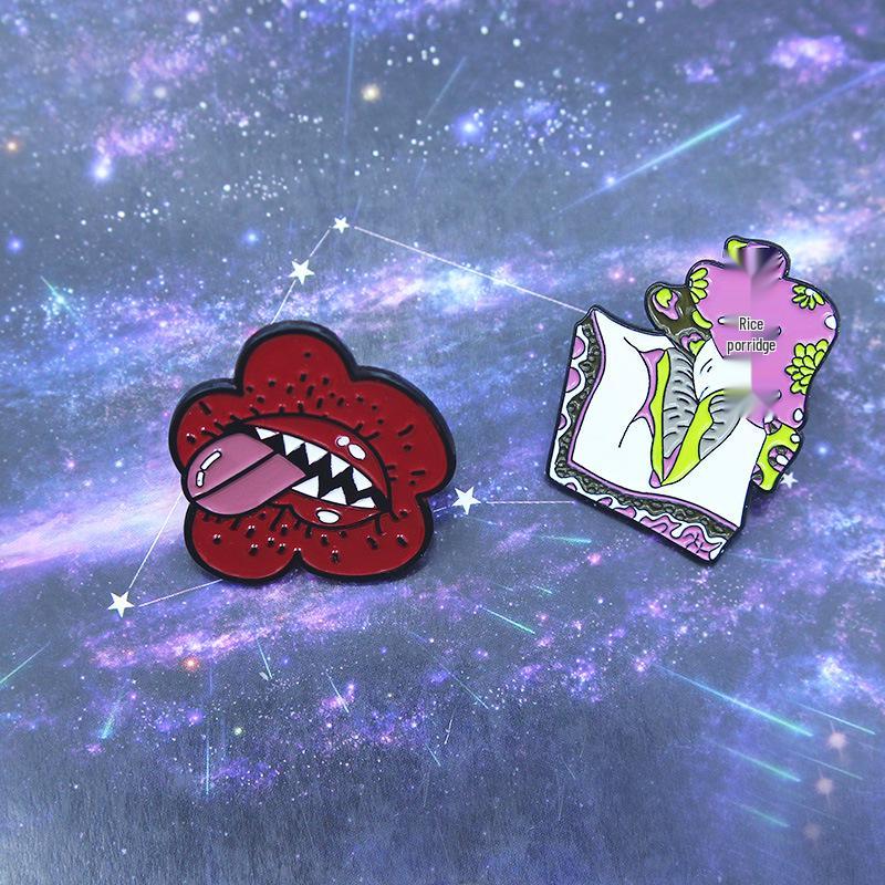 Creative Tongue-Out Mushroom Brooch – Trendy Personalized Alloy Badge