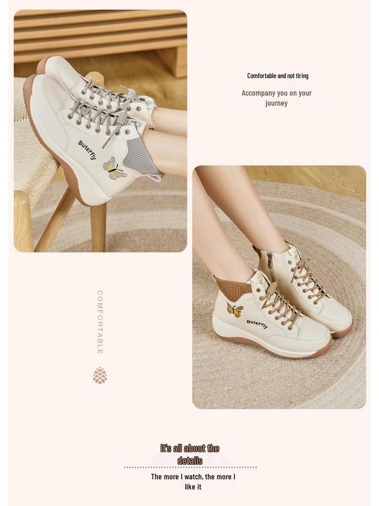 Herbst/Winter 2025 Damenmode Butterfly Wedge Stiefel - Dicke Sohle, Bequeme Passform