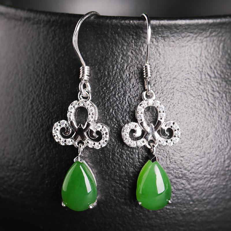 

Teardrop Jasper & Hetian Jade Dangle Earrings, 925 Sterling Silver, Ethnic Style, Natural Gemstone 925 Silver